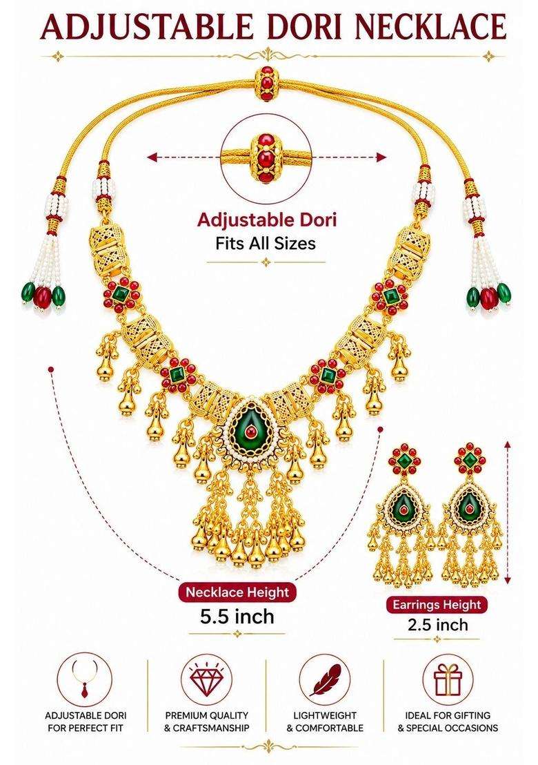 Brass Gold-Plated Temple Necklace for Women | Traditional Temple Jewellery for Wedding & Festive Wear | Gift for Her - Indya
