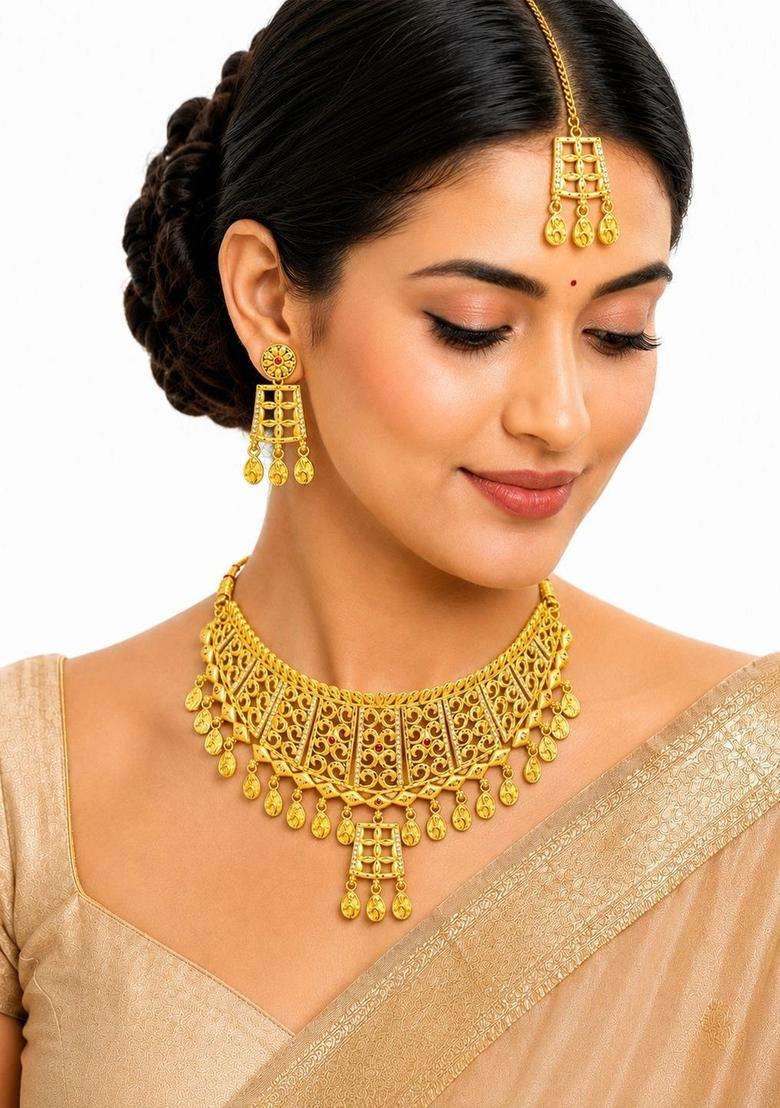 Gold-Plated Temple Necklace for Women | Traditional Temple Jewellery for Wedding & Festive Wear | Gift for Her - Indya