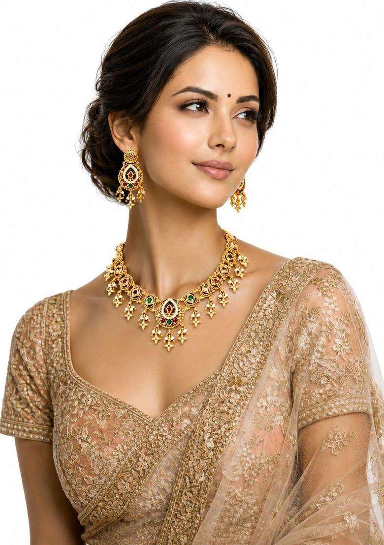 Brass Gold-Plated Temple Necklace for Women | Traditional Temple Jewellery for Wedding & Festive Wear | Gift for Her - Indya
