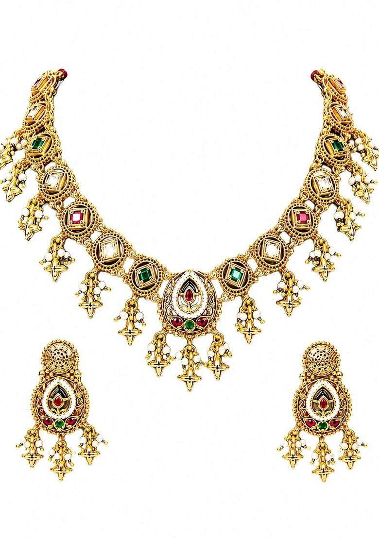 Brass Gold-Plated Temple Necklace for Women | Traditional Temple Jewellery for Wedding & Festive Wear | Gift for Her - Indya