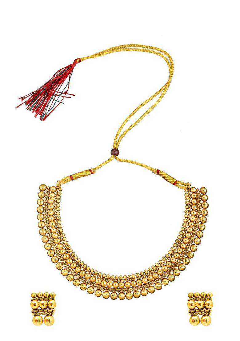 Brass Gold-Plated Temple Necklace Set for Women | Traditional Temple Jewellery for Wedding & Festive Wear | Gift for Her - Indya