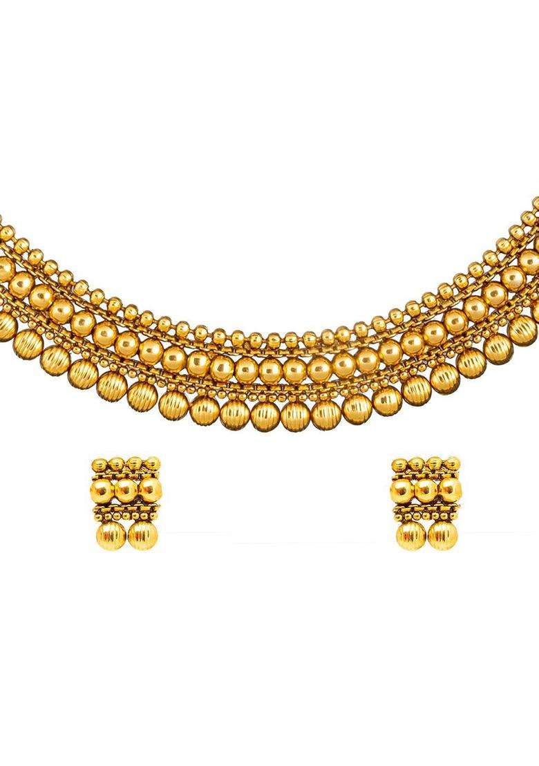 Brass Gold-Plated Temple Necklace Set for Women | Traditional Temple Jewellery for Wedding & Festive Wear | Gift for Her - Indya