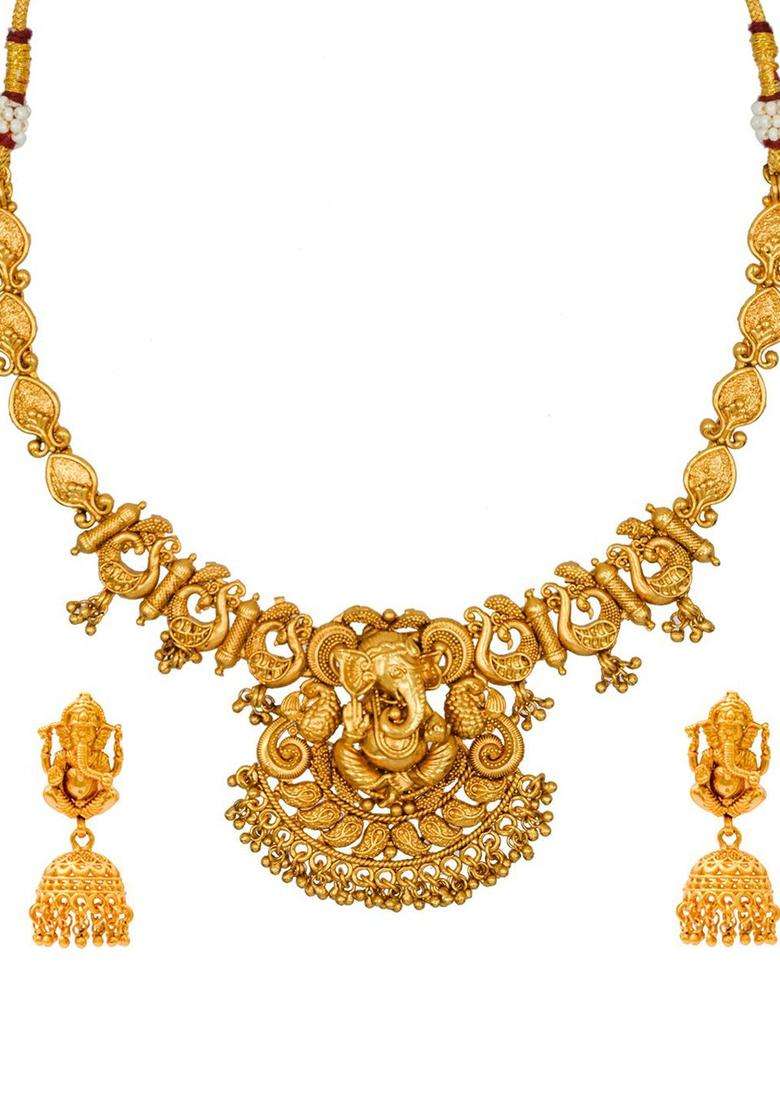 Gold-Plated Beaded Temple Jewellery Set for Women | Traditional Temple Jewellery for Wedding & Festive Wear | Gift for Her - Indya