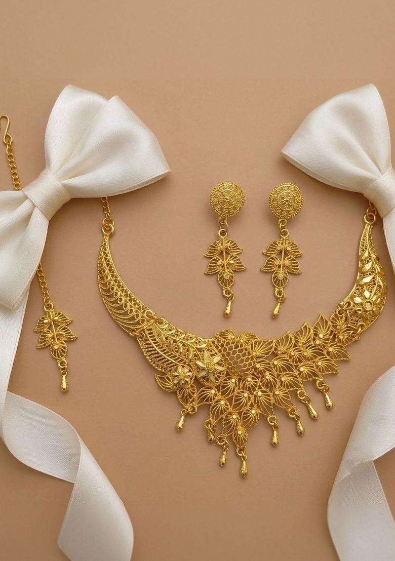 Brass Gold-Plated Temple Necklace for Women | Traditional Temple Jewellery for Wedding & Festive Wear | Gift for Her - Indya