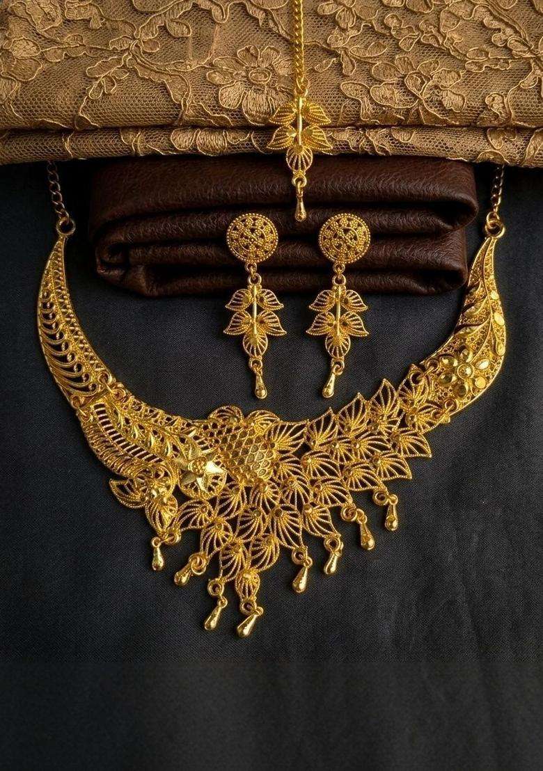 Brass Gold-Plated Temple Necklace for Women | Traditional Temple Jewellery for Wedding & Festive Wear | Gift for Her - Indya