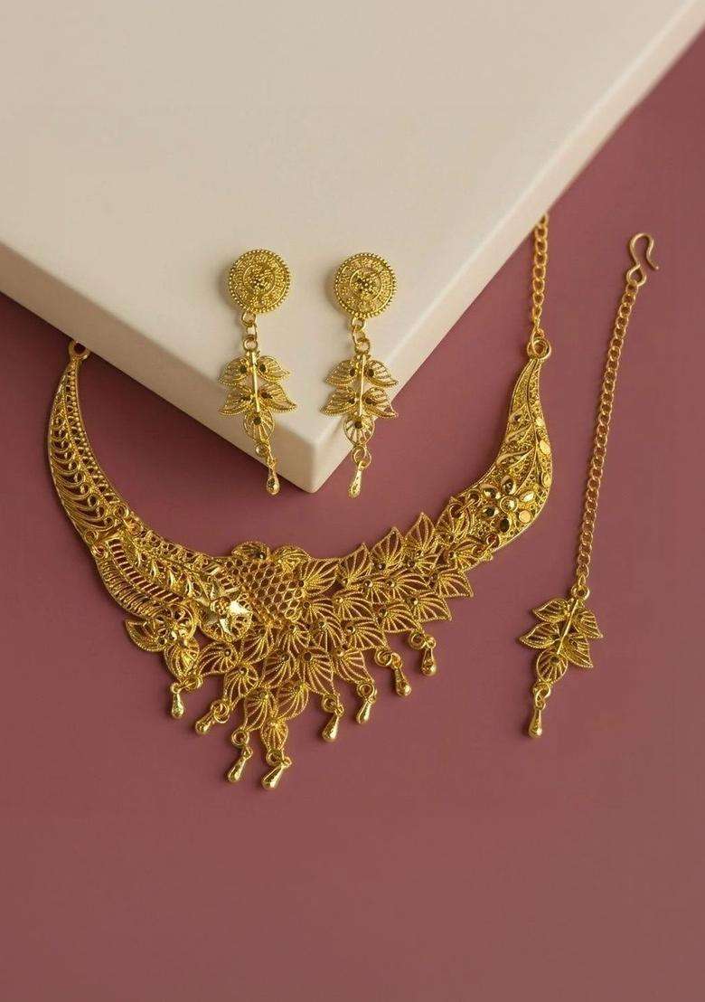 Brass Gold-Plated Temple Necklace for Women | Traditional Temple Jewellery for Wedding & Festive Wear | Gift for Her - Indya