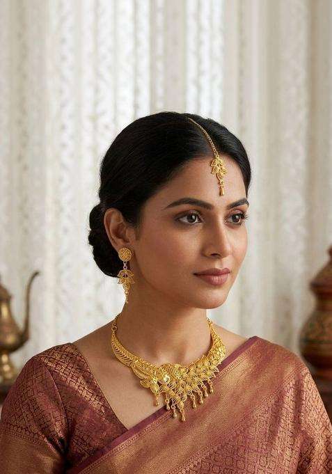 Brass Gold-Plated Temple Necklace for Women | Traditional Temple Jewellery for Wedding & Festive Wear | Gift for Her