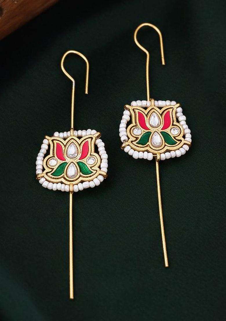 Brass-Plated Floral Ear Cuff Earrings for Women | Traditional Temple Jewellery for Wedding & Festive Wear | Gift for Her - Indya