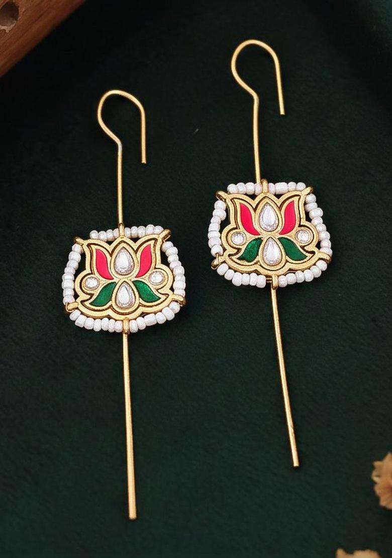 Brass-Plated Floral Ear Cuff Earrings for Women | Traditional Temple Jewellery for Wedding & Festive Wear | Gift for Her - Indya