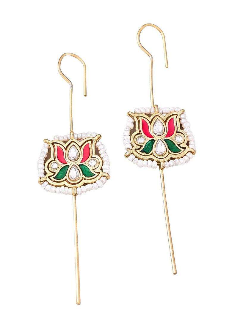 Brass-Plated Floral Ear Cuff Earrings for Women | Traditional Temple Jewellery for Wedding & Festive Wear | Gift for Her - Indya