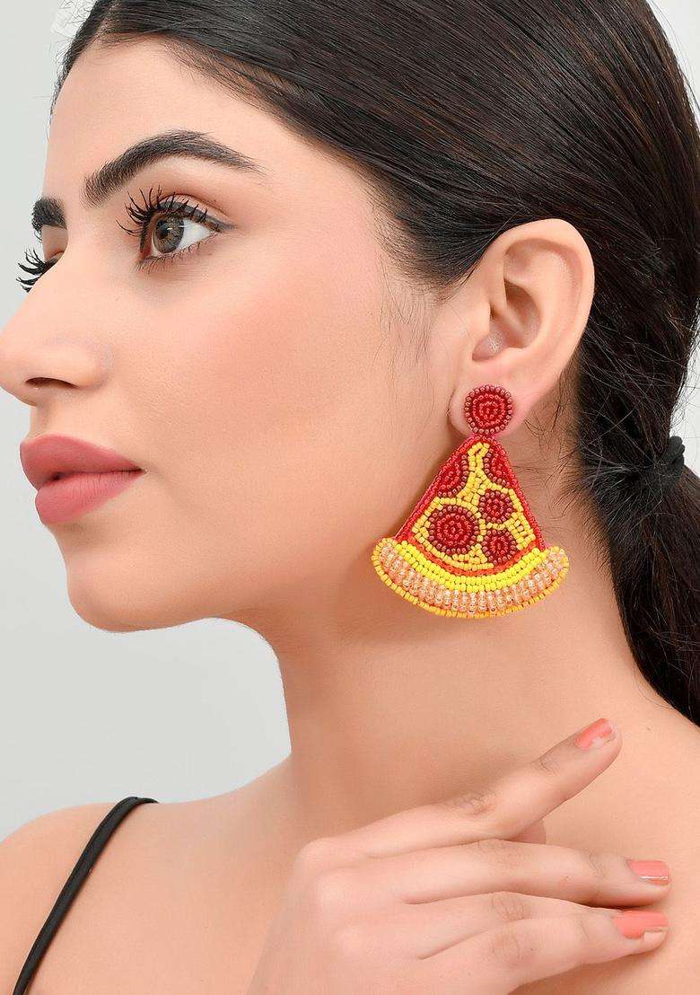 Maroon Triangular Drop Earrings for Women | Traditional Temple Jewellery for Wedding & Festive Wear | Gift for Her - Indya