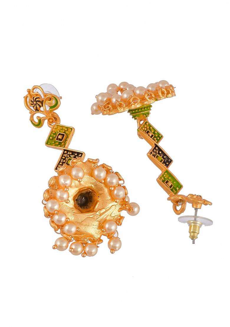 Gold-Toned & Green Contemporary Jhumkas Earrings for Women | Traditional Temple Jewellery for Wedding & Festive Wear | Gift for Her - Indya