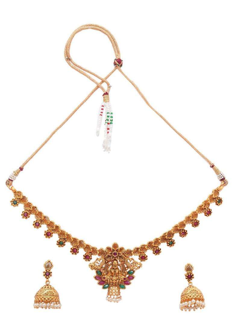 Gold-Plated Red & Green Stone-Studded Handcrafted Temple Jewellery Set for Women | Traditional Temple Jewellery for Wedding & Festive Wear | Gift for Her - Indya