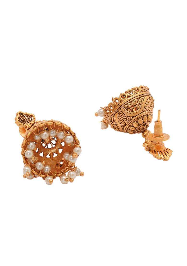 Gold-Plated Red & Green Stone-Studded Handcrafted Temple Jewellery Set for Women | Traditional Temple Jewellery for Wedding & Festive Wear | Gift for Her - Indya