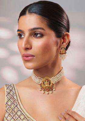 Gold-Plated Temple Stone Studded & Beaded Necklace and Earrings for Women | Traditional Temple Jewellery for Wedding & Festive Wear | Gift for Her