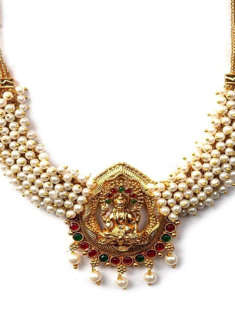 Gold-Plated Temple Stone Studded & Beaded Necklace and Earrings for Women | Traditional Temple Jewellery for Wedding & Festive Wear | Gift for Her - Indya