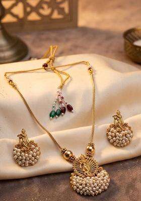 Gold-Plated Temple Stone Studded & Beaded Necklace and Earrings for Women | Traditional Temple Jewellery for Wedding & Festive Wear | Gift for Her