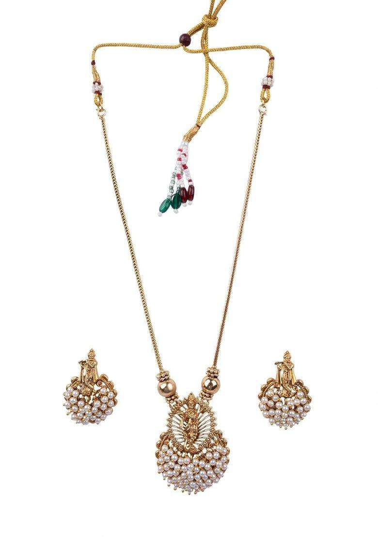 Gold-Plated Temple Stone Studded & Beaded Necklace and Earrings for Women | Traditional Temple Jewellery for Wedding & Festive Wear | Gift for Her - Indya