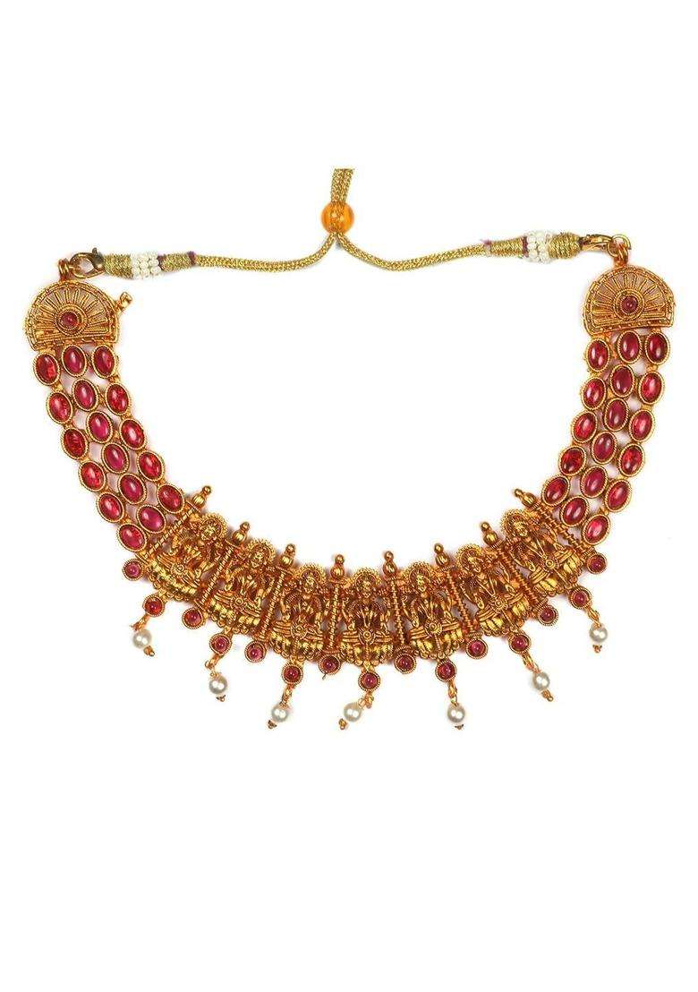 Gold-Plated Temple Stone Studded & Beaded Necklace and Earrings for Women | Traditional Temple Jewellery for Wedding & Festive Wear | Gift for Her - Indya