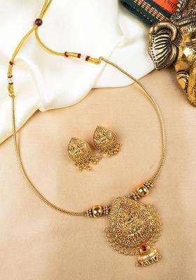 Gold-Plated Temple Stone Studded & Beaded Pendant and Earrings for Women | Traditional Temple Jewellery for Wedding & Festive Wear | Gift for Her