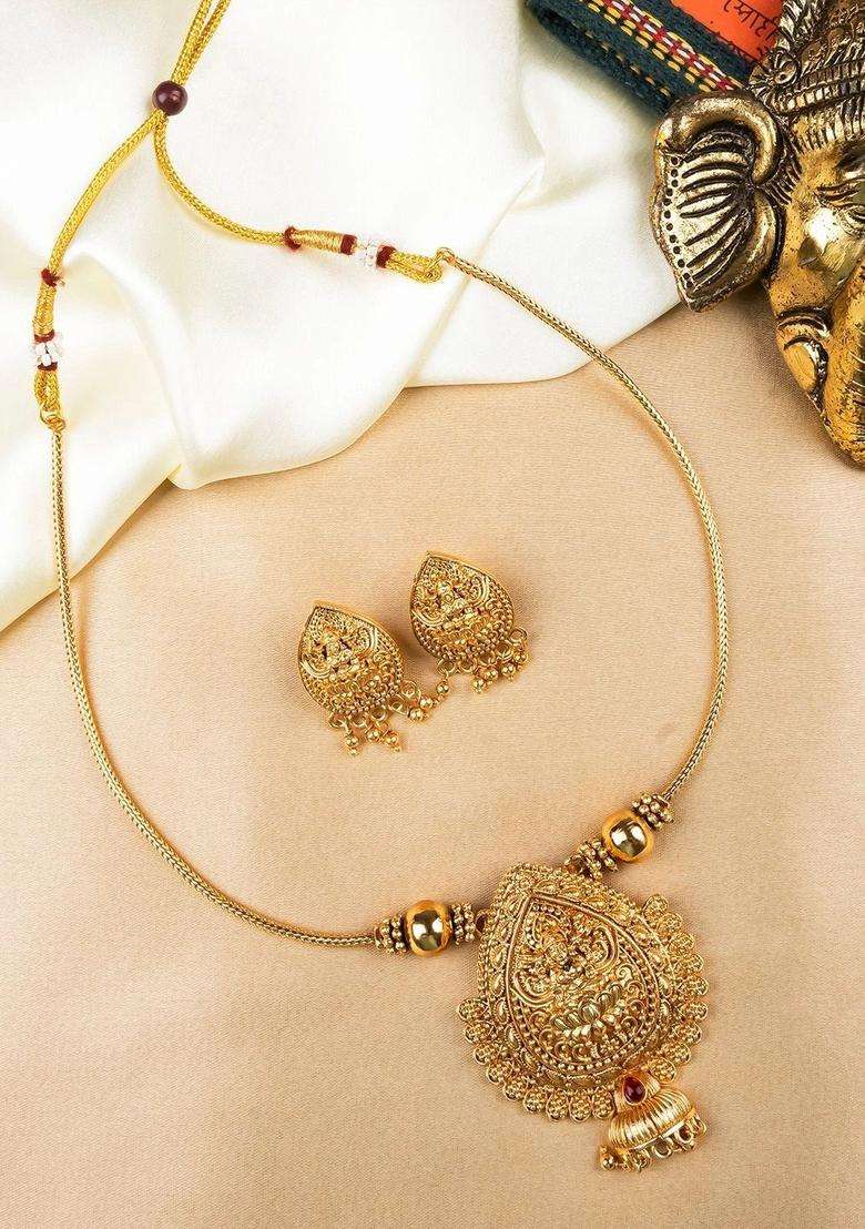 Gold-Plated Temple Stone Studded & Beaded Pendant and Earrings for Women | Traditional Temple Jewellery for Wedding & Festive Wear | Gift for Her - Indya