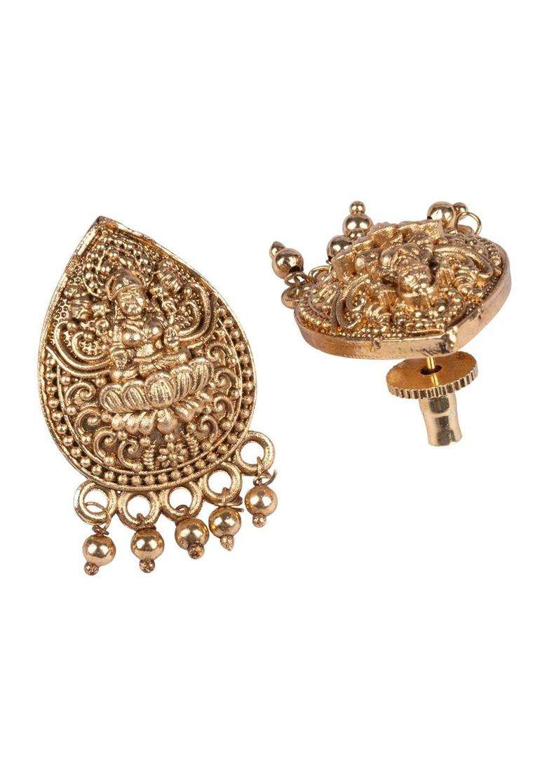 Gold-Plated Temple Stone Studded & Beaded Pendant and Earrings for Women | Traditional Temple Jewellery for Wedding & Festive Wear | Gift for Her - Indya