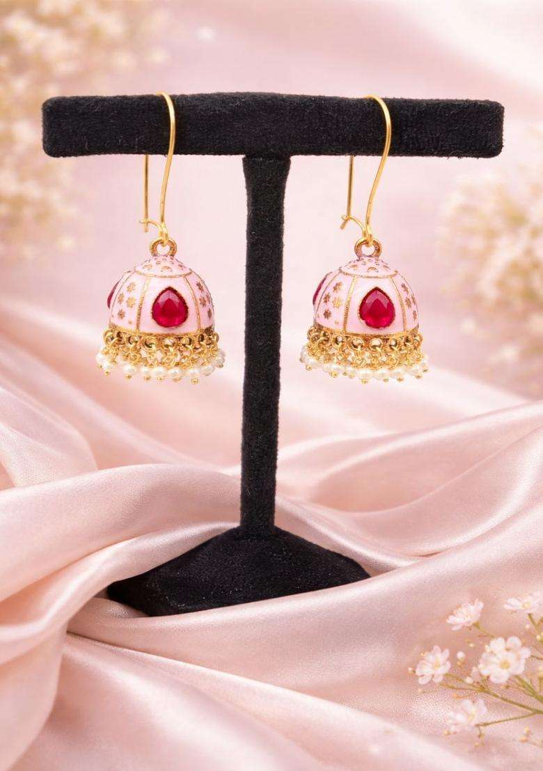 Brass-Plated Floral Drop Earrings for Women | Traditional Temple Jewellery for Wedding & Festive Wear | Gift for Her - Indya