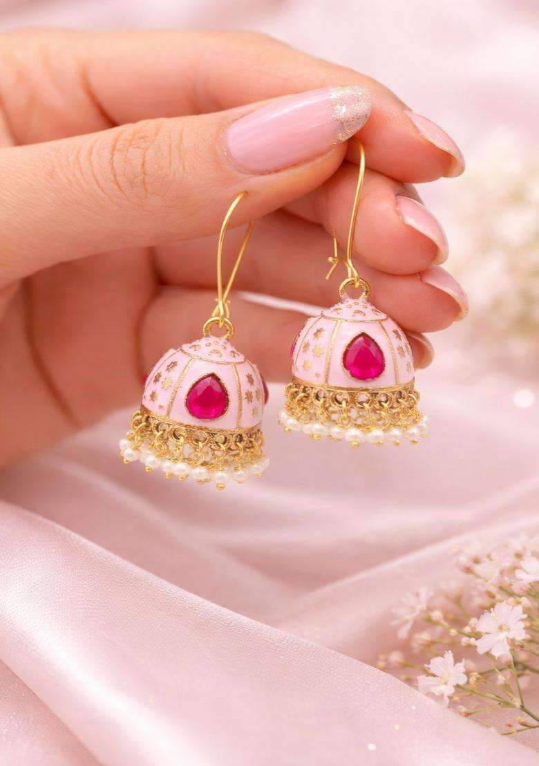 Brass-Plated Floral Drop Earrings for Women | Traditional Temple Jewellery for Wedding & Festive Wear | Gift for Her - Indya