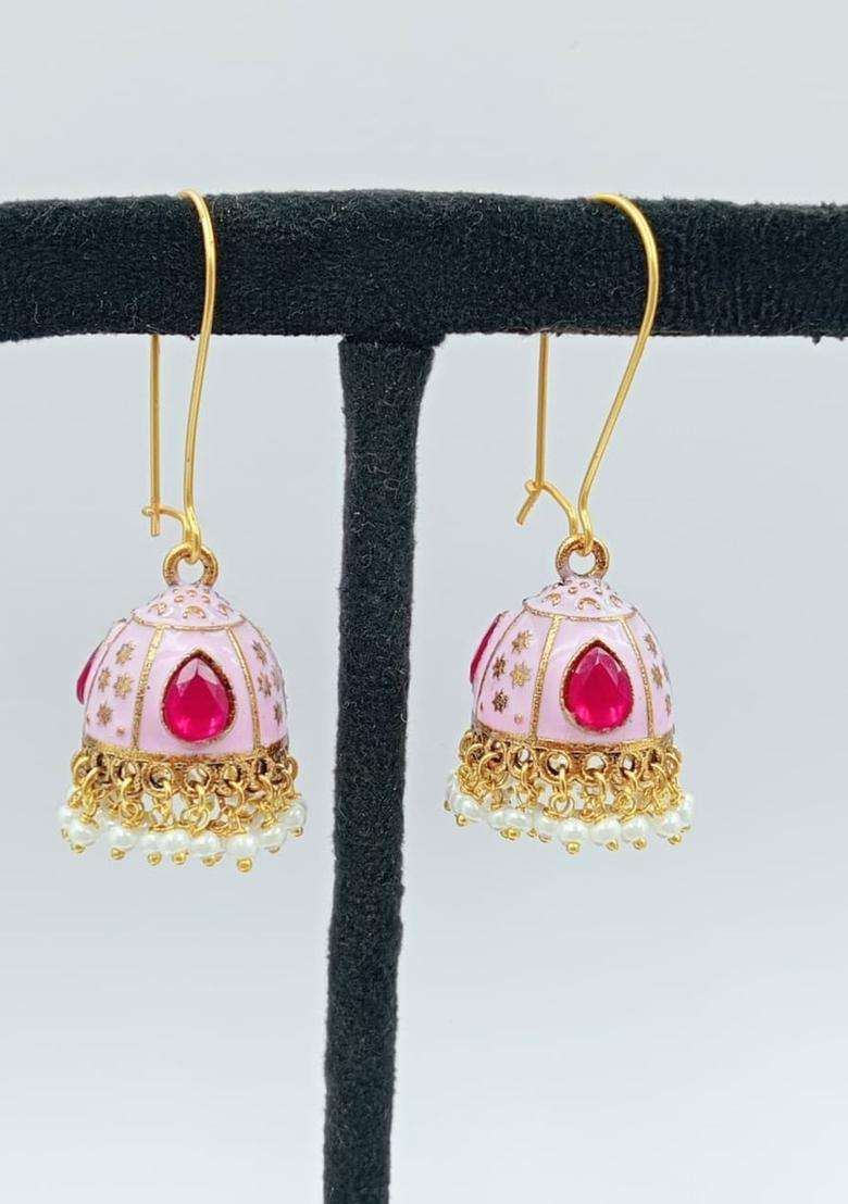Brass-Plated Floral Drop Earrings for Women | Traditional Temple Jewellery for Wedding & Festive Wear | Gift for Her - Indya