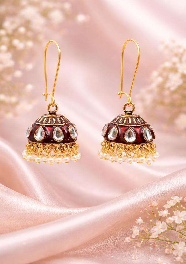 Brass-Plated Floral Drop Earrings for Women | Traditional Temple Jewellery for Wedding & Festive Wear | Gift for Her - Indya