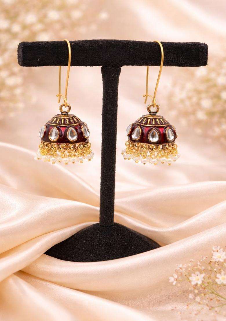 Brass-Plated Floral Drop Earrings for Women | Traditional Temple Jewellery for Wedding & Festive Wear | Gift for Her - Indya