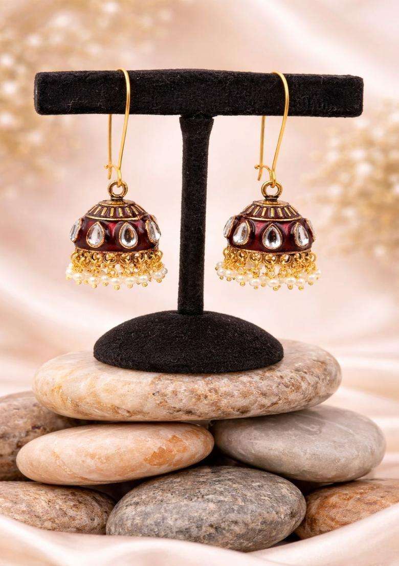 Brass-Plated Floral Drop Earrings for Women | Traditional Temple Jewellery for Wedding & Festive Wear | Gift for Her - Indya