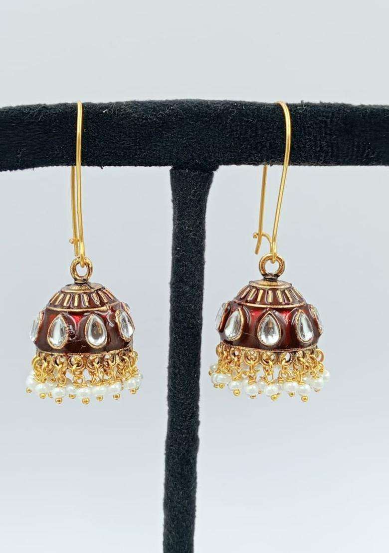 Brass-Plated Floral Drop Earrings for Women | Traditional Temple Jewellery for Wedding & Festive Wear | Gift for Her - Indya