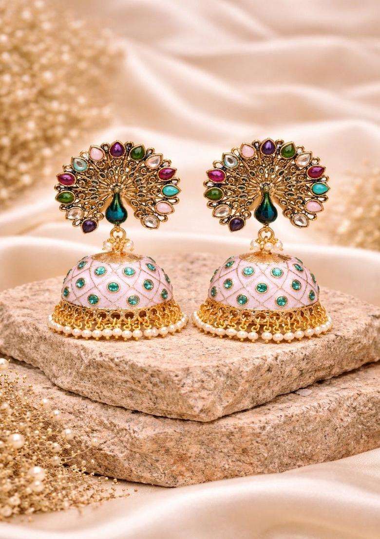Brass-Plated Floral Drop Earrings for Women | Traditional Temple Jewellery for Wedding & Festive Wear | Gift for Her - Indya