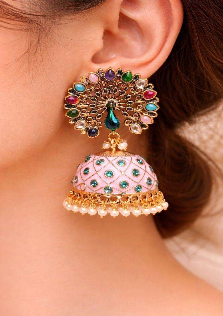 Brass-Plated Floral Drop Earrings for Women | Traditional Temple Jewellery for Wedding & Festive Wear | Gift for Her - Indya