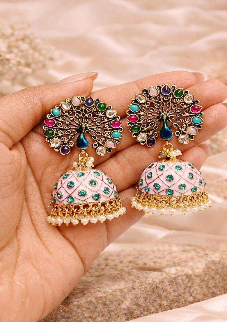 Brass-Plated Floral Drop Earrings for Women | Traditional Temple Jewellery for Wedding & Festive Wear | Gift for Her - Indya