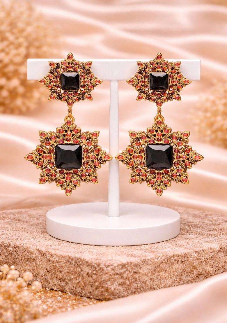Brass-Plated Floral Drop Earrings for Women | Traditional Temple Jewellery for Wedding & Festive Wear | Gift for Her - Indya