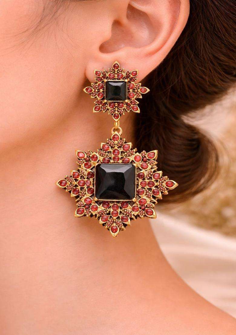 Brass-Plated Floral Drop Earrings for Women | Traditional Temple Jewellery for Wedding & Festive Wear | Gift for Her - Indya