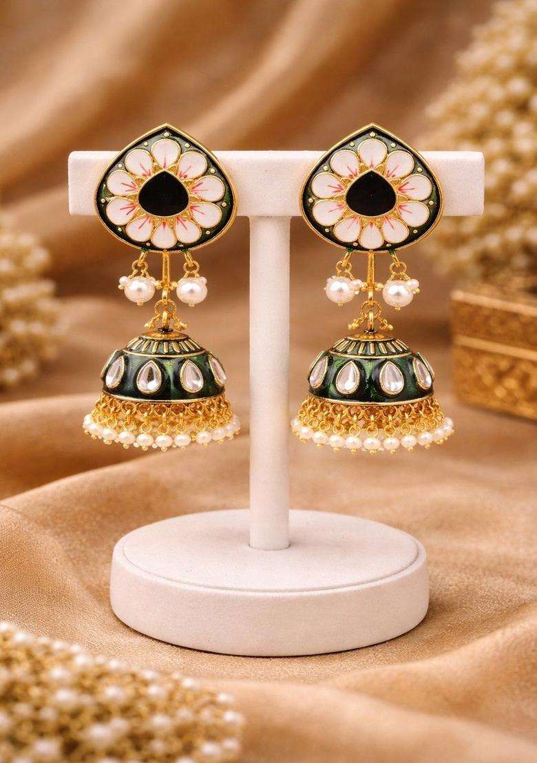 Brass-Plated Floral Drop Earrings for Women | Traditional Temple Jewellery for Wedding & Festive Wear | Gift for Her - Indya