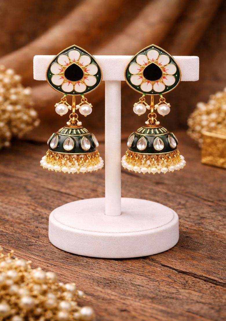 Brass-Plated Floral Drop Earrings for Women | Traditional Temple Jewellery for Wedding & Festive Wear | Gift for Her - Indya