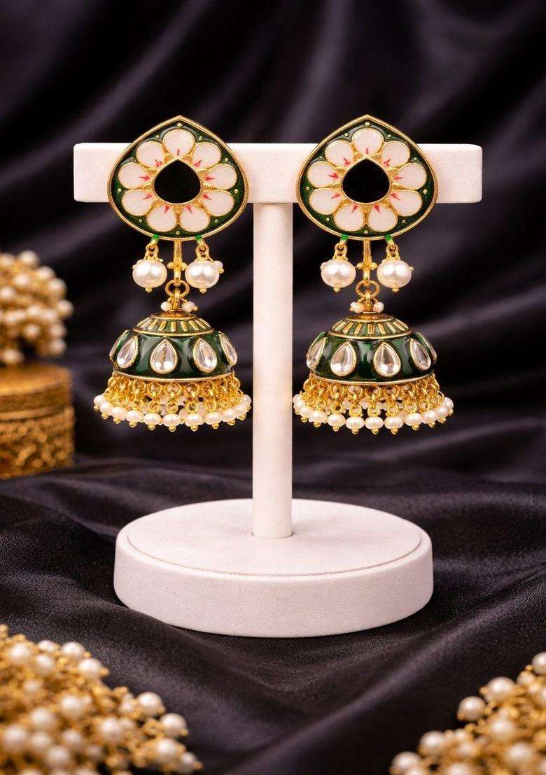 Brass-Plated Floral Drop Earrings for Women | Traditional Temple Jewellery for Wedding & Festive Wear | Gift for Her - Indya