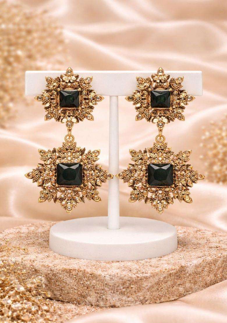Brass-Plated Floral Drop Earrings for Women | Traditional Temple Jewellery for Wedding & Festive Wear | Gift for Her - Indya