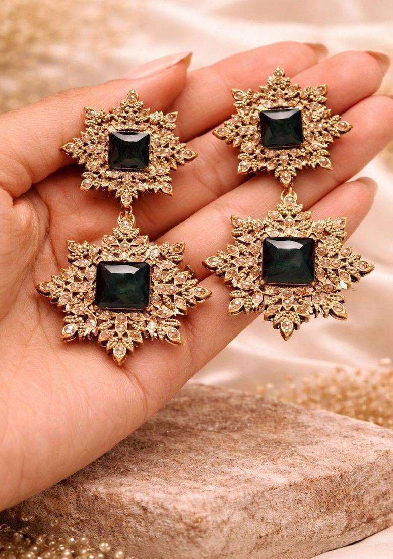 Brass-Plated Floral Drop Earrings for Women | Traditional Temple Jewellery for Wedding & Festive Wear | Gift for Her - Indya