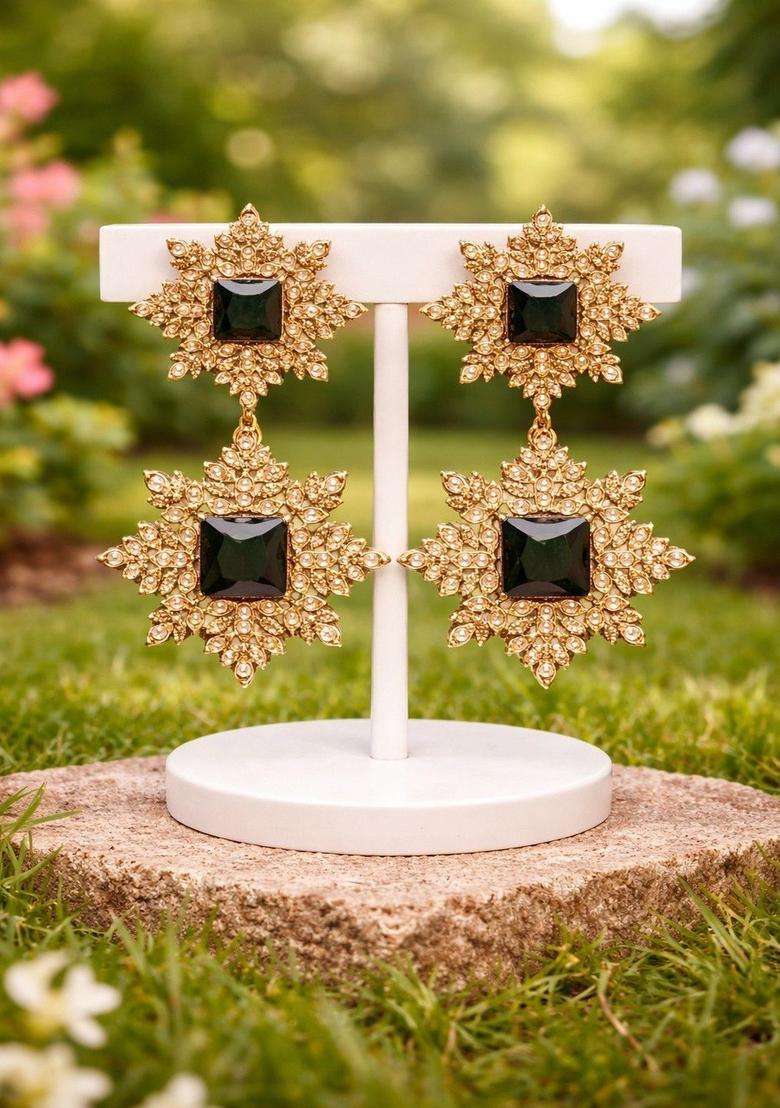 Brass-Plated Floral Drop Earrings for Women | Traditional Temple Jewellery for Wedding & Festive Wear | Gift for Her - Indya
