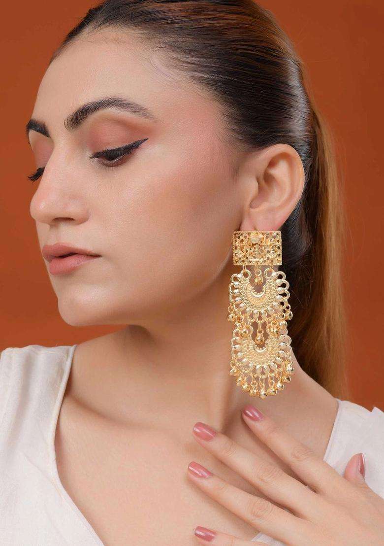 Gold-Plated Geometric Drop Earrings for Women | Traditional Temple Jewellery for Wedding & Festive Wear | Gift for Her - Indya