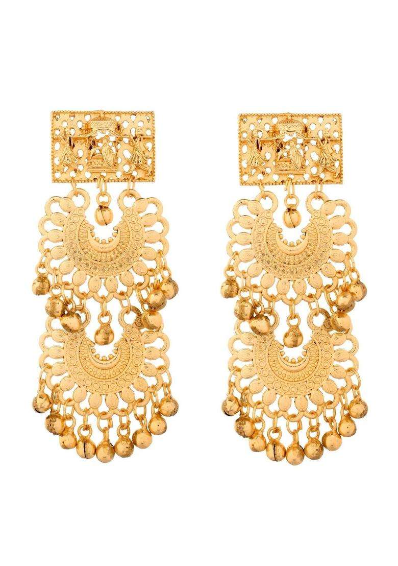 Gold-Plated Geometric Drop Earrings for Women | Traditional Temple Jewellery for Wedding & Festive Wear | Gift for Her - Indya