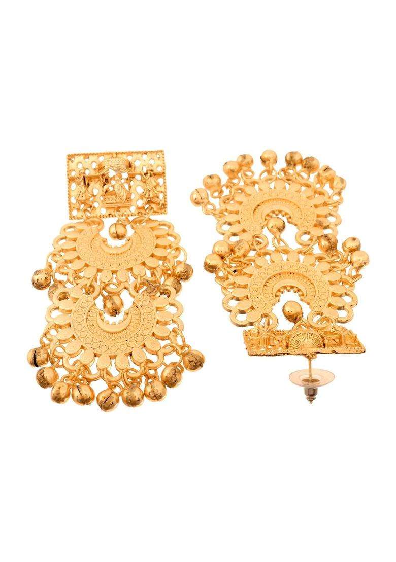 Gold-Plated Geometric Drop Earrings for Women | Traditional Temple Jewellery for Wedding & Festive Wear | Gift for Her - Indya