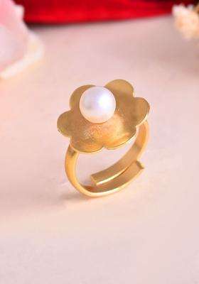 Gold-Plated Floral Finger Ring for Women | Traditional Temple Jewellery for Wedding & Festive Wear | Gift for Her