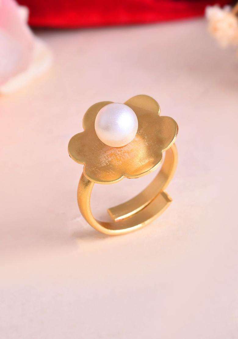 Gold-Plated Floral Finger Ring for Women | Traditional Temple Jewellery for Wedding & Festive Wear | Gift for Her - Indya