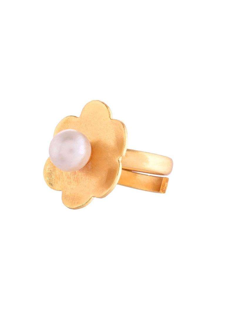 Gold-Plated Floral Finger Ring for Women | Traditional Temple Jewellery for Wedding & Festive Wear | Gift for Her - Indya